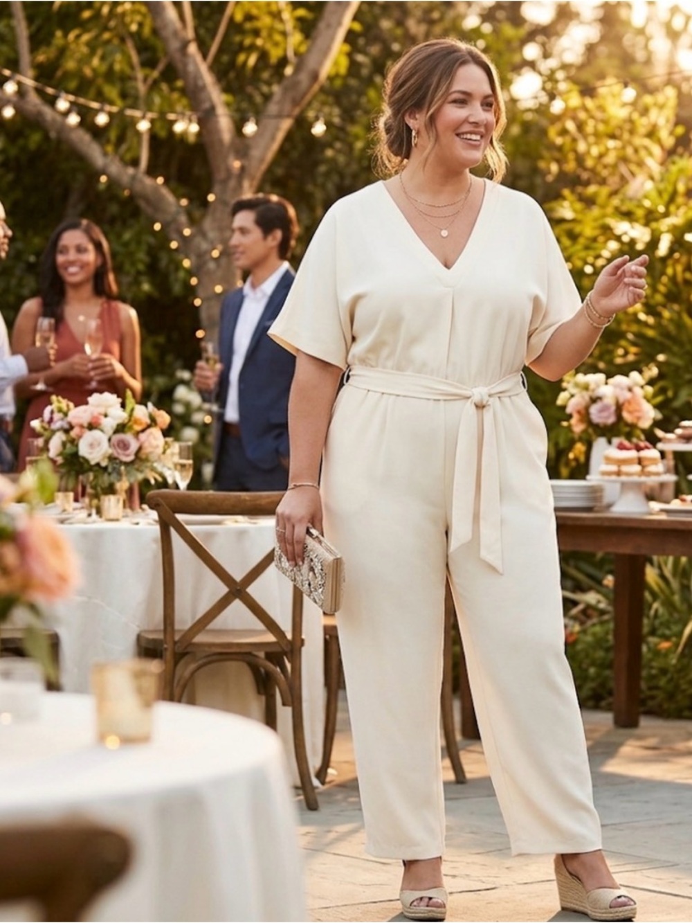 Lane Bryant Off-White V-Neck jumpsuit